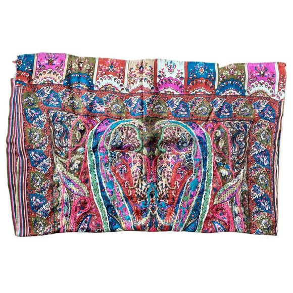 Women's Silk Paisley Print and Embroidered Scarf - Picture 5 of 7